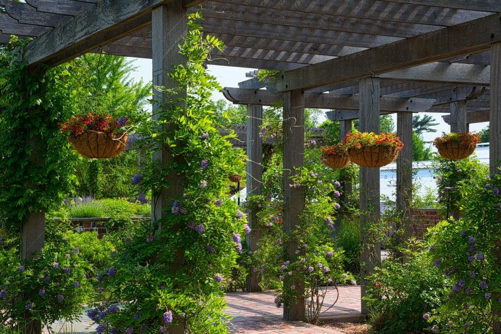 gazebo, plants, garden