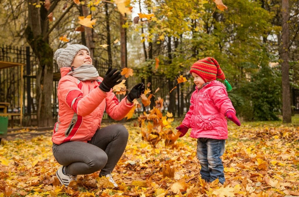 kids, girls, leaves